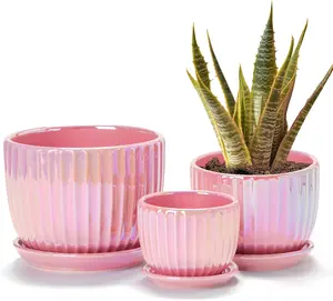 Ceramic Flower Pots, 4"+5"+6" Inch Small Glazed Succulent Planters with Drainage Hole,Modern Indoor Decorative Plant Pots Set of 3,Garden Pot w/ Saucer