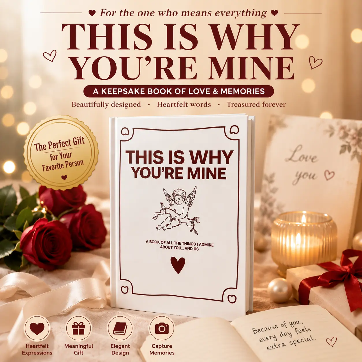 Couples Journal "This Is Why You're Mine" - Romantic Scrapbooking Keepsake, Home Decor Photo Album with Memories, Sentimental Boyfriend Gifts for Adults, GF Gift, Gifts For Him