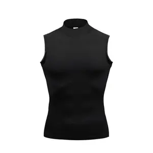 Compression Shirt Men Gym Tank Top Muscle Fitness Clothing Turtleneck Sport Sleeveless T Shirt Elastic Bodybuilding Running Vest