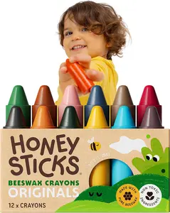 100% Pure Beeswax Crayons (12 Pack) - Non Toxic Crayons for Toddlers 1-3, Safe for Baby from 1 Year Old Plus, Handmade with Natural Beeswax and Food-Grade Colors, Eco Friendly