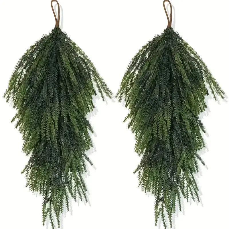2pcs Pine Needle Teardrop Wreath, Christmas Door Decorations, DIY Teardrop Garland, Farmhouse Winter Porch Window Wall Hanging ()