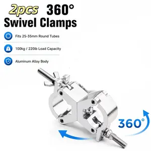 2 pcs Aluminum 360° Swivel Pipe Clamp, Adjustable 25-35mm Round Tube Clamp, Heavy Duty Stage Light Truss Coupler for DJ Light Stand, Photography Rig, 100kg Load, Silver