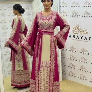 Thobe Half Tals Tatreez Satin Pink - Elegant Traditional Design with Intricate Embroidery and Rich Colors