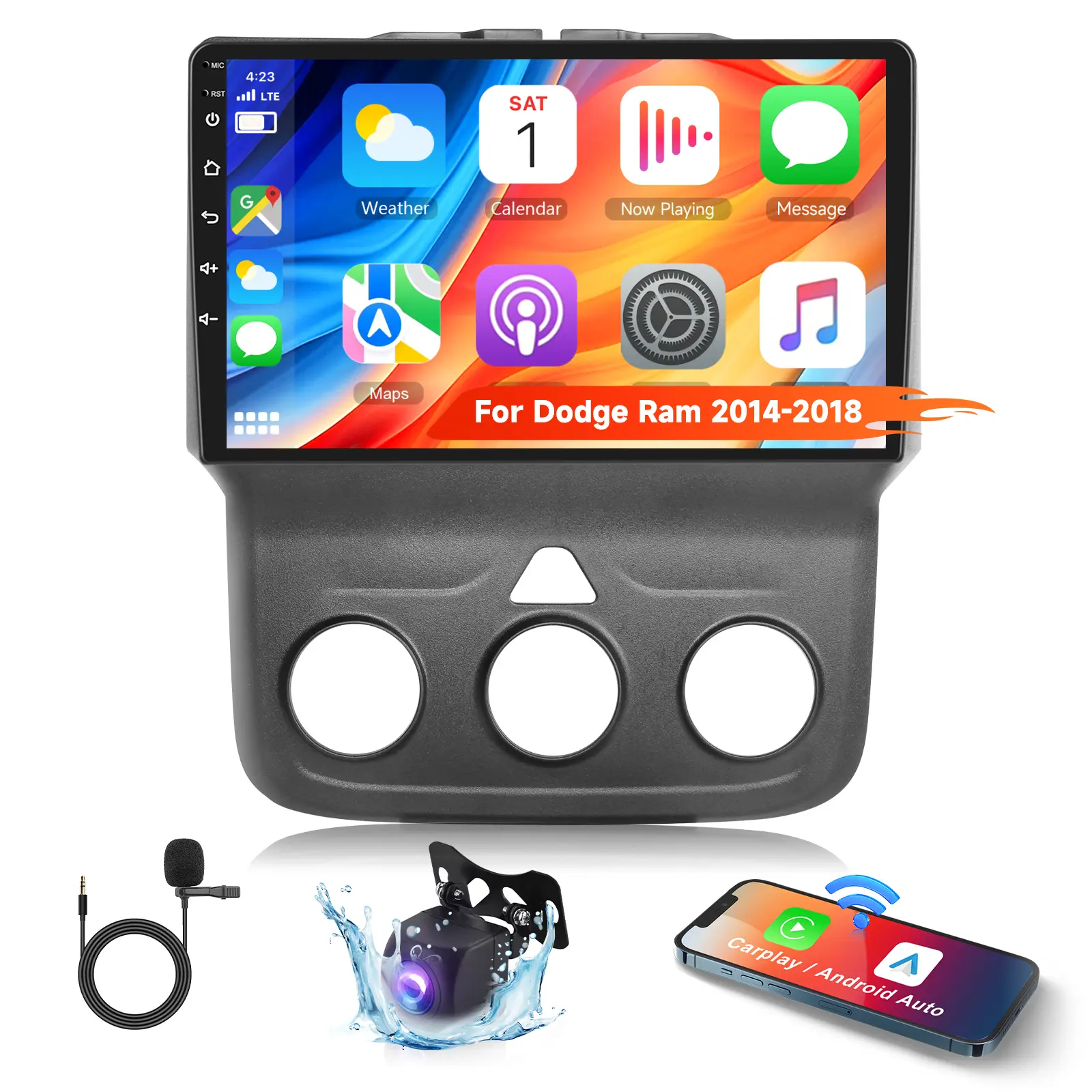 Rydeen 9-Inch 2+64G Android 15 Car Media Player for Dodge Ram 1500/2500/3500 2013-2018 (Manual AC) - CarPlay Touchscreen, Wireless Android Auto, Mirror Link, Bluetooth, FM/RDS Radio, WiFi, GPS, EQ, SWC, Father's Day Gift