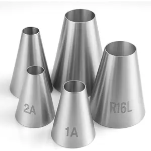 5 count Large Piping Tips for Cake Decorating Round Hole Piping Tips Set Cupcake Frosting Nozzles Stainless Steel Professional Baking Decoration Tools for Cake Cookies Pastry Fondant Cream Bag Filler