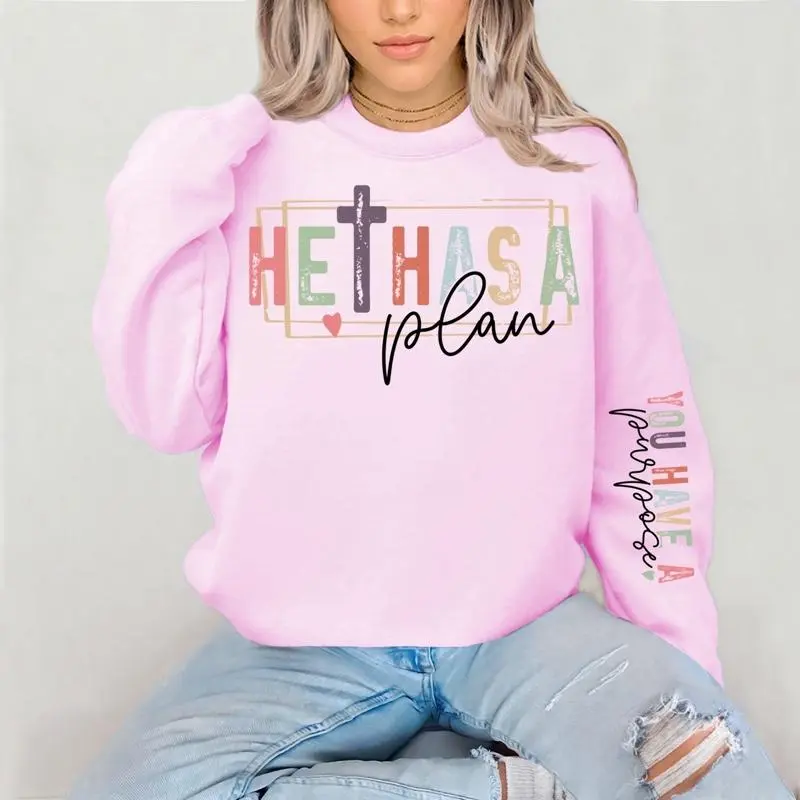 He Has A Plan  Crewneck Sweatshirt Gildan Everyday Style Super Soft Unisex Fit Streetwear Graphic Top warm Womenswear Casual Printed Long Sleeve