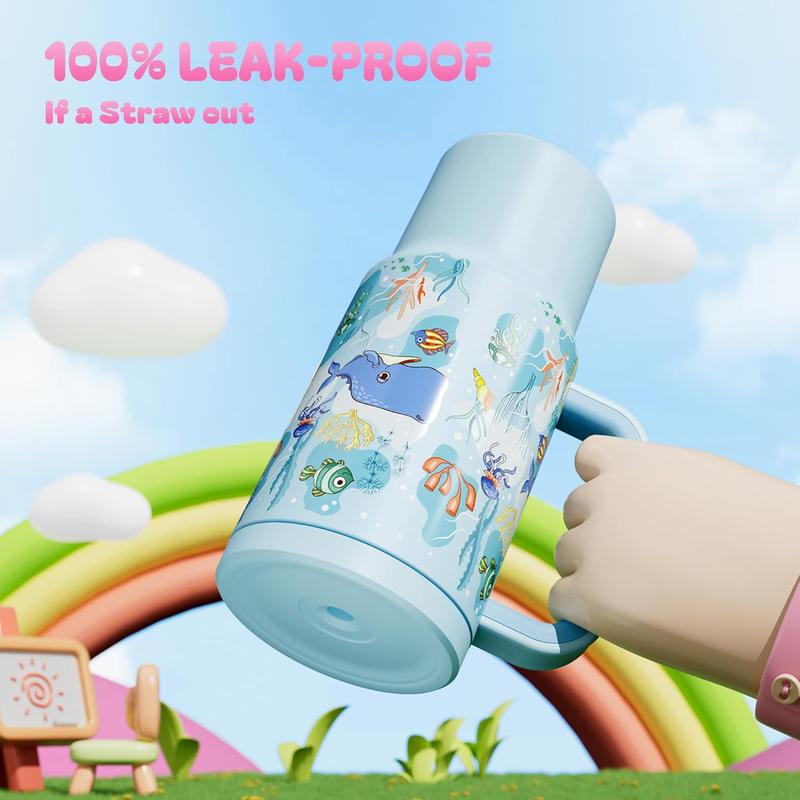 【Meoky】24oz Tumbler with Handle & Straw -  Leakproof, cute water bottles,BPA-Free, Insulated Stainless Steel Cup with Handle for Travel, School, Car Rides (Boys & Girls),Valentine's Day gift