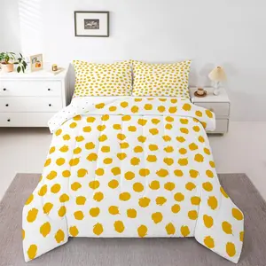 Bohemian Comforter Set,Polka Dots Duvet Quilt for Kids Teens,Adults Brush Stroke Yellow Comforter,All Season Bedding Set