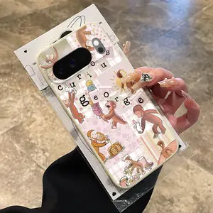 Rounded Edge Phone Case for Google Pixel 10 9 8 7 Pro A XL Curious George Moments Pattern Shockproof Liquid Silicone TPU Bumper Drop Protection Cover Smartphone Casing