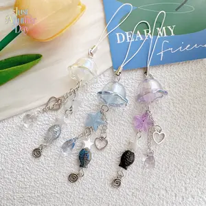 3-Pack Iridescent Bell Phone Charms, Translucent Bell Keychains with Fish & Star Pendants, Kawaii Wind Chime Style Bag Accessories & Phone Lanyards