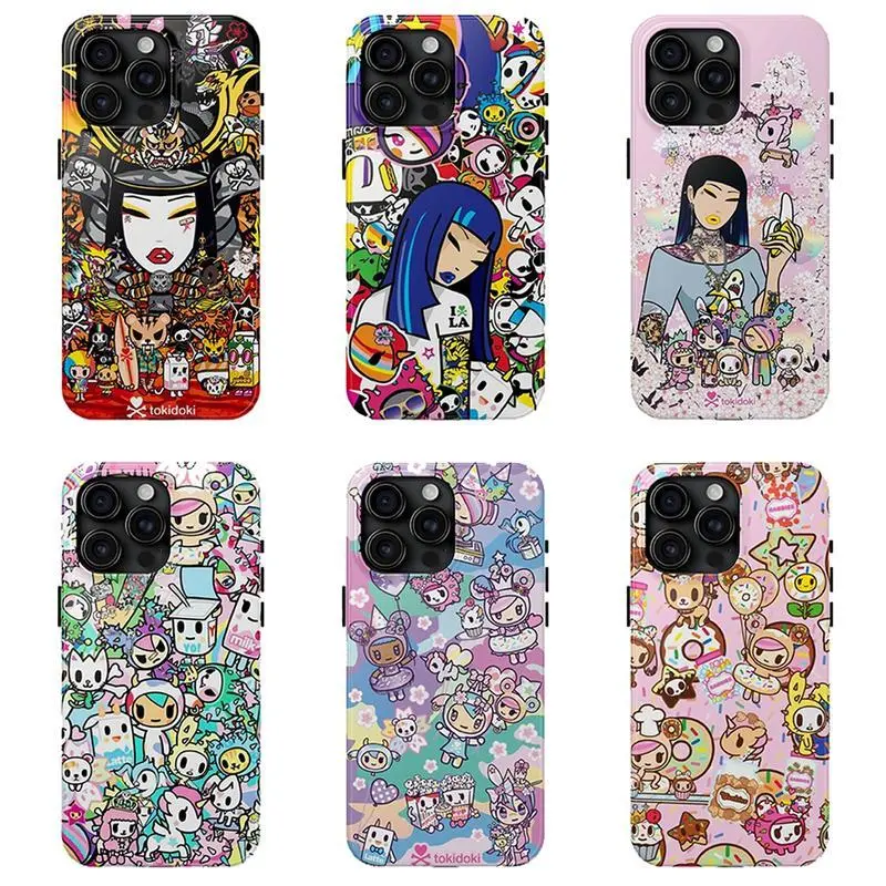 Retro Collage Colorful T-tokidoki Design Phone Case For iPhone 17 16 15 14 13 12 11 And Samsung Galaxy S25-s21 Hard Back with Soft TPU Frame Shockproof Protective Shell Gift Idea For Halloween Thanksgiving Christmas
