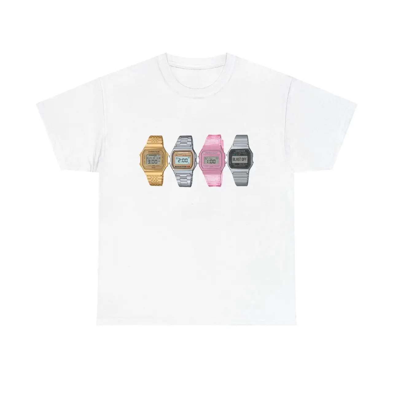 Vintage Square Digital Watch Graphic T-Shirt，90s Retro Streetwear Unisex Casual Oversized Tee，Watch Blast Off Graphic Tee - Men's Vintage Streetwear T-shirt in Heavyweight Cotton, Smooth Short Sleeve Top with Boxy Fit, Tshirt, Shortsleeve