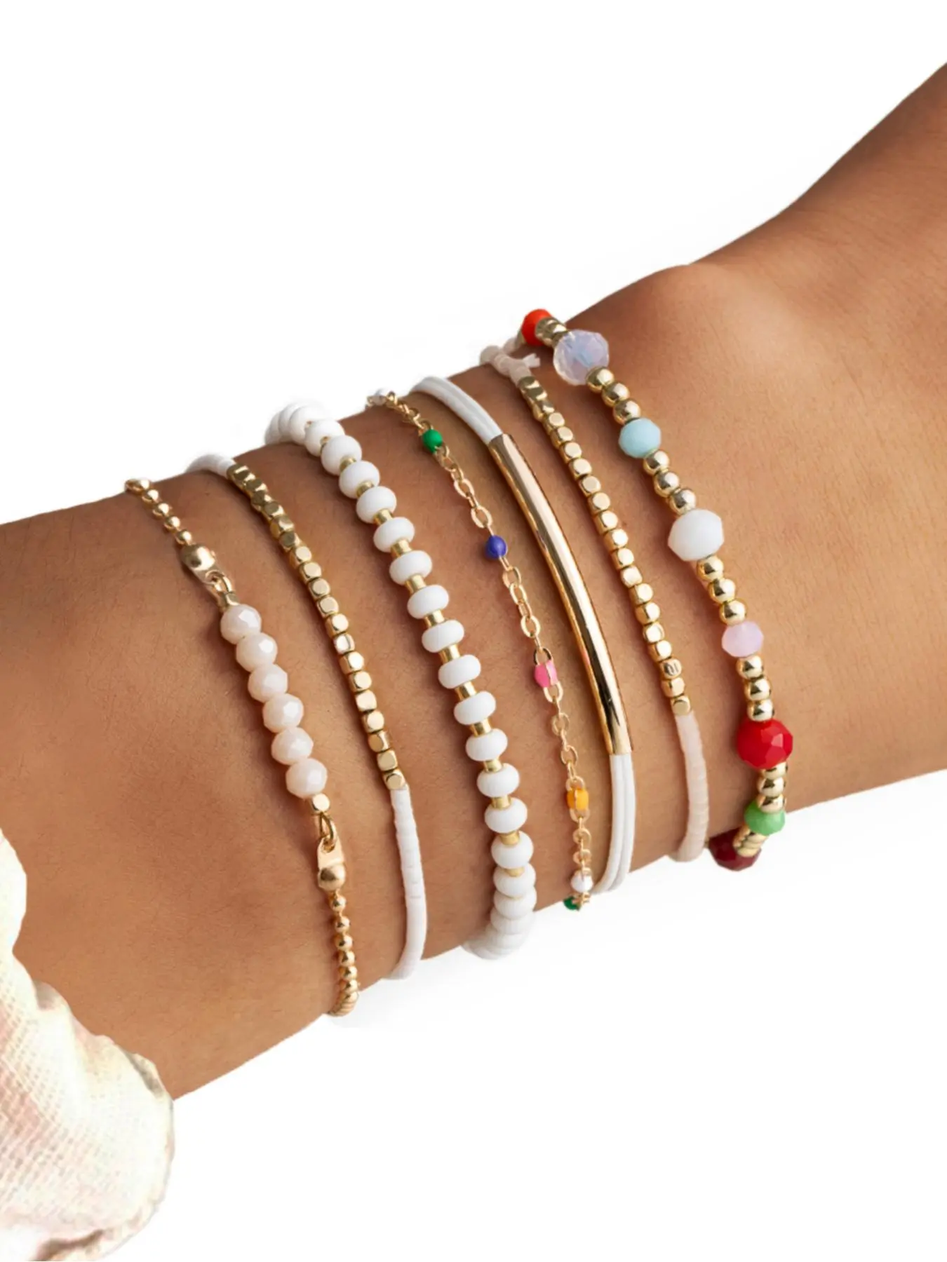 Boho Style Colorful Beaded Bracelet, Fashionable Jewelry for Women & Girls, Trendy All-match & Exquisite Jewelry for Birthday Gift, Minimalist Chain Bangles, Stackable Bracelets, Bracelet Set