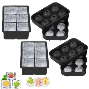 4 Pack Ice Cube Trays Round Ice Ball Maker Mold with Lid & Large Sphere Square Ice Tray, Large Circle Ice Cube Molds for Whiskey Cocktails and Homemade, DIY, Freezer, Easy Release