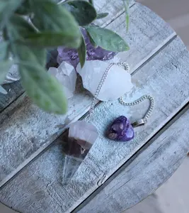 Pendulum Amethyst, Clear Quartz, Rose Quartz and Rare Charoite Pendulum
