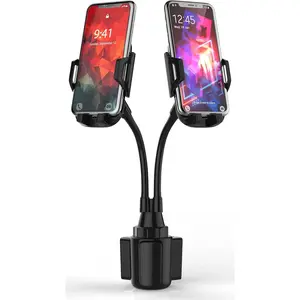 Dual Phone Holder for  Cup Holder  Long Flexible , 360 Rotatable  Phone Mount - Adjustable Cell Cup Holder, Universal Size Fits 2 , , GPS and  (Cradle)