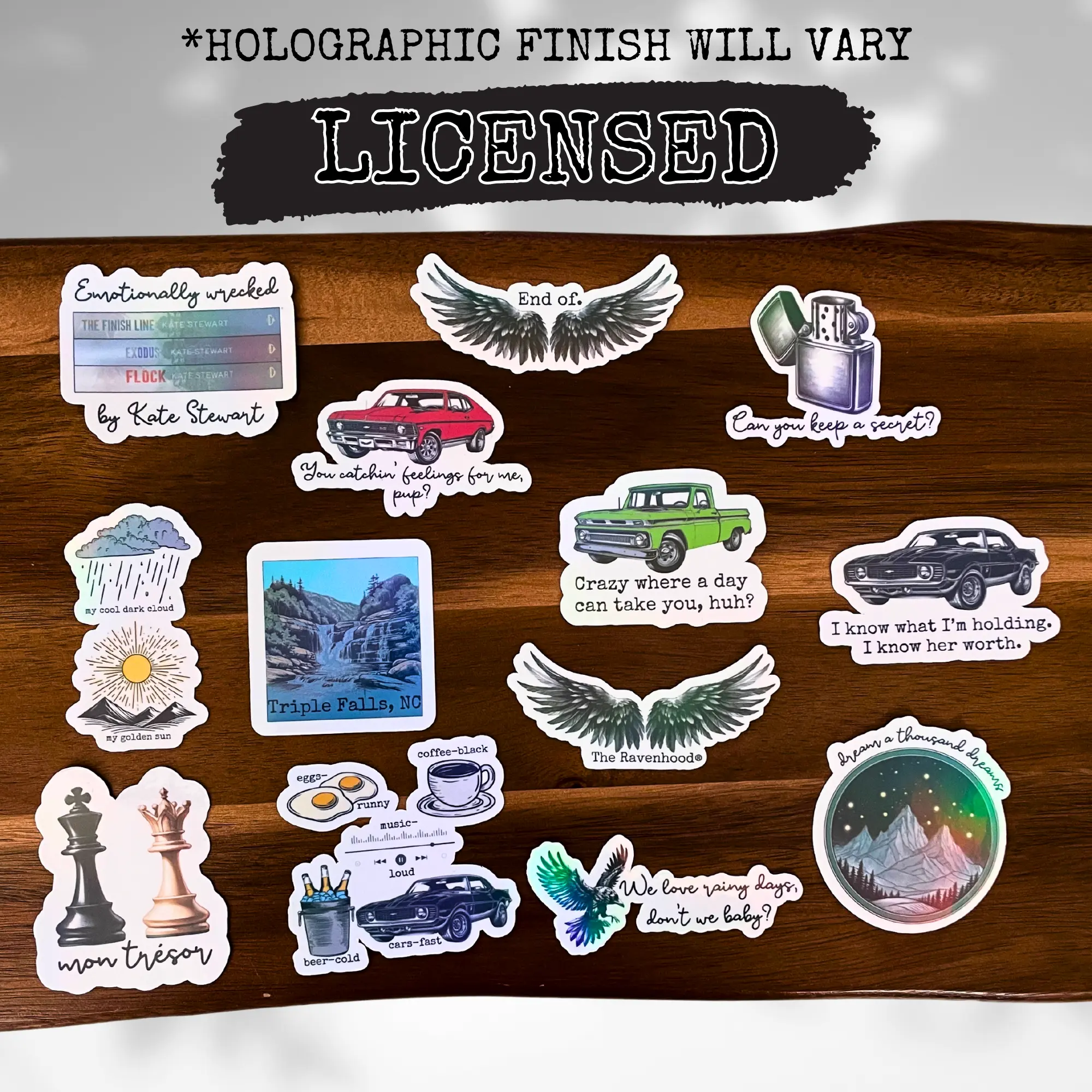 LICENSED Ravenhood series trilogy set of 13 holographic vinyl smut stickers, kindle booktok sticker, bookish merch, bookstagram dark romance