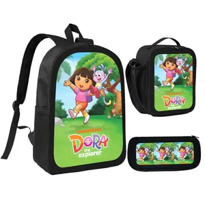 Anime Dora the Explorer 3-Piece School Backpack Set for Teen Girls - Adjustable Multi-Function School Backpack with Lunchbox, Pencil Box, Ideal for Office, Travel, Best Gift, School Backpacks, Adjustable Backpack