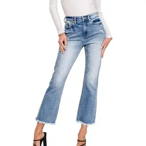 Zenana Raw Hem Cropped Denim