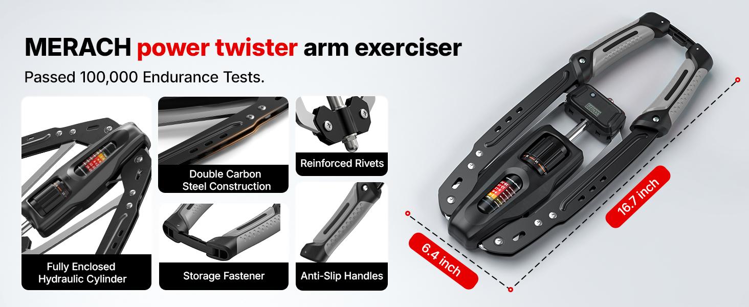 Merach Hydraulic Arm Trainer with Counter, 22-440lbs Adjustable Chest Expander for Home Gym, Arm & Shoulder Strength Training Equipment