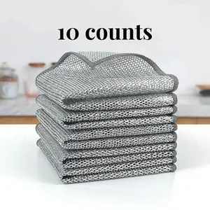 Hot sale 10 Counts Dishwashing Rags，Multipurpose Non-Scratch Wire Dishcloths for Wet and Dry Use, Reusable Wire Cleaning Cloths for Kitchen, Sinks, and Pans Silver Removable, Washable & More