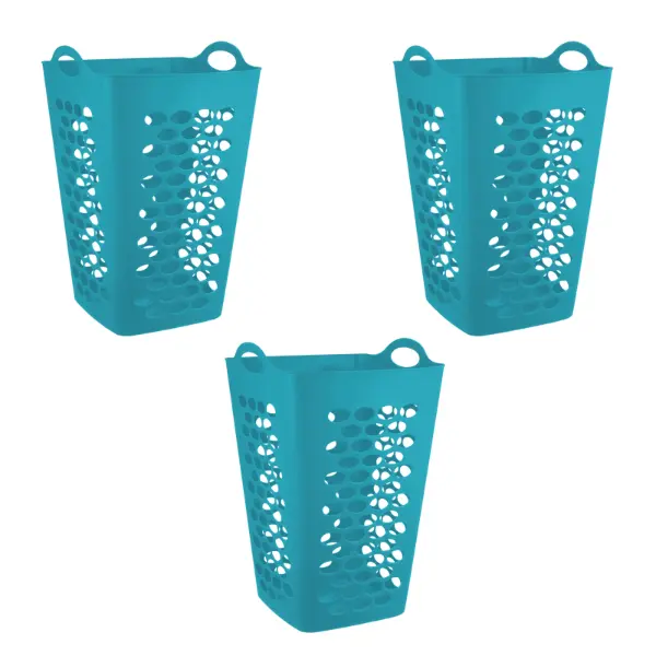 Flexible Plastic Square Laundry Hamper, 3 Pack, Teal