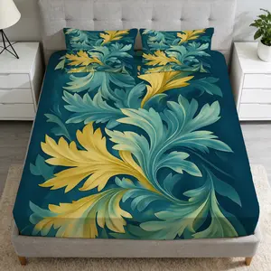 2/3 Pcs Abstract Floral Pattern Fitted Sheet Set(1*Fitted Sheet+1/2*Pillowcase,No Filling),High-Definition Digital Printing,Soft And Comfortable Fabric,Suitable For All Year Round,Perfect Gift For Family And Friends On Festivals!