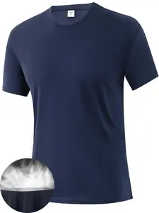 Men's Solid Color Checked Side Stripe Short Sleeve Sports Tee, Regular Fit Casual Comfy Breathable Round Neck T-Shirt for Daily Outdoor Wear, Men's Sportswear for All Seasons