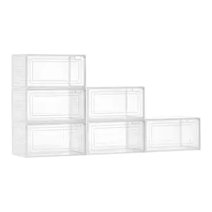 VEVOR Shoe Storage Boxes, 6 Pack Clear Stackable Shoe Boxes Storage Organizers with Magnetic Door, Fit up to US Size 13, Plastic Sneaker Containers for High Heels, Boots, and Hats, Transparent White