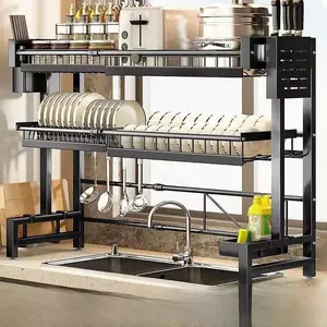 【Limited-Time Deal】Over Sink Rack Kitchen Over The Sink DishDrying Rack Organizer Large Space Saving DishDrainer Countertop Dishes Rack On CounterCaddy Utensil Metal Organizer  2 Tiers