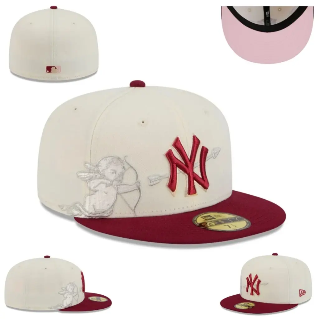 New York Yankees Cupid Fitted Hat Cream Red Flat Brim Cap by New Era