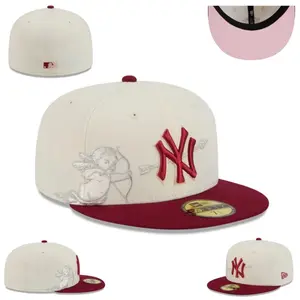 New York Yankees Cupid Fitted Hat Cream Red Flat Brim Cap by New Era