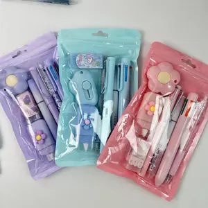 7 Pcs Blue Kawaii Stationery Set for School & Office, Cute Writing Supplies Pencil Highlighter Eraser Correction Tape Utility Knife, Aesthetic Desk Decor Gift for Girls Boys Teens preschool alphabet tool