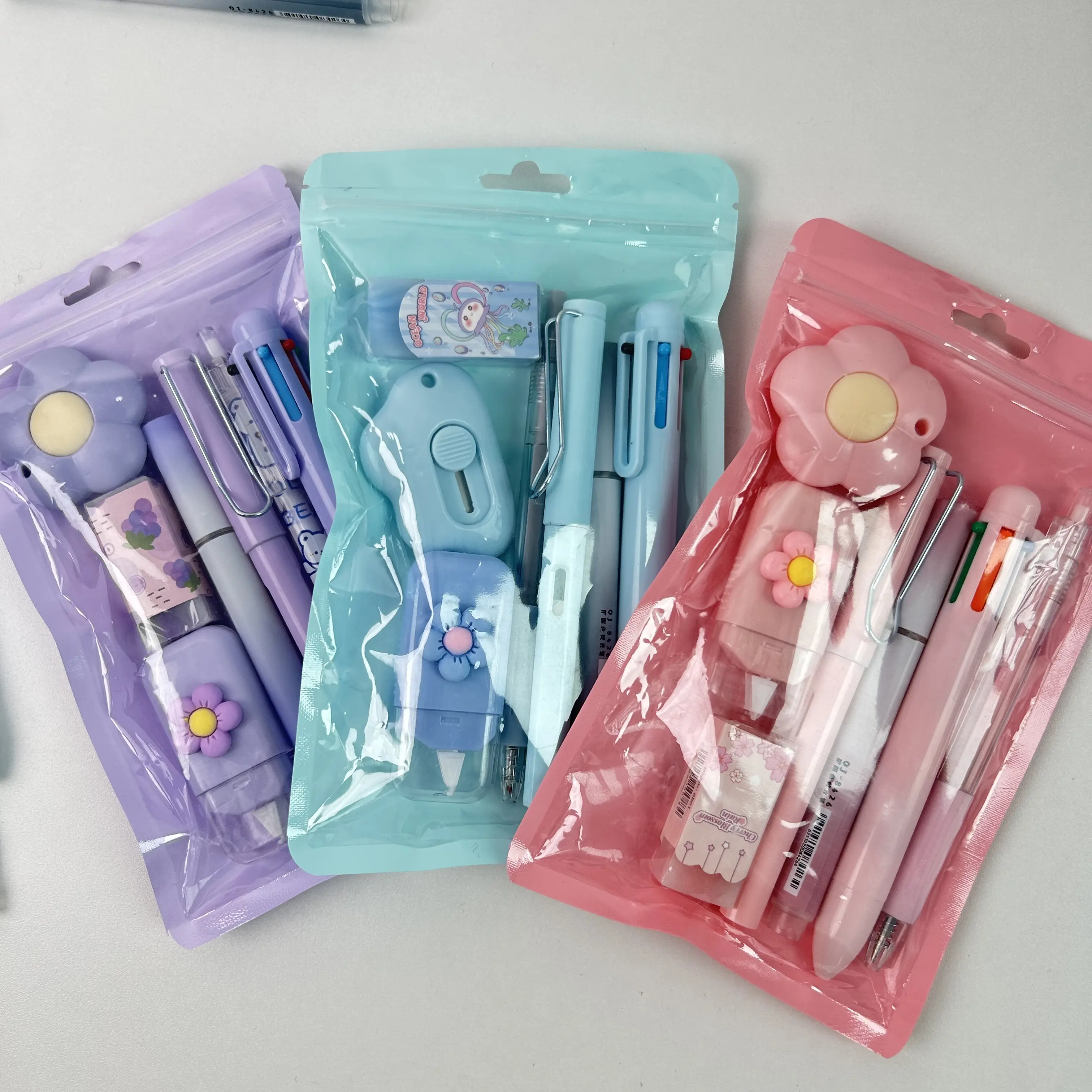 7 Pcs Blue Kawaii Stationery Set for School & Office, Cute Writing Supplies Pencil Highlighter Eraser Correction Tape Utility Knife, Aesthetic Desk Decor Gift for Girls Boys Teens preschool alphabet tool