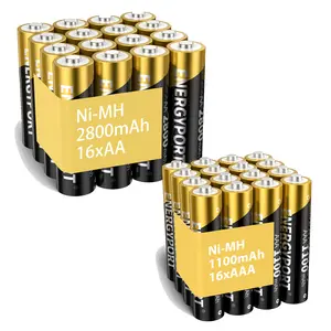 ENERGYPORT 32 Sets AA AAA Rechargeable Batteries Combo, High Capacity 16-Pack AA 2800mAh & 16-Pack AAA 1100mAh,1.2V NiMH Low Self Discharge
