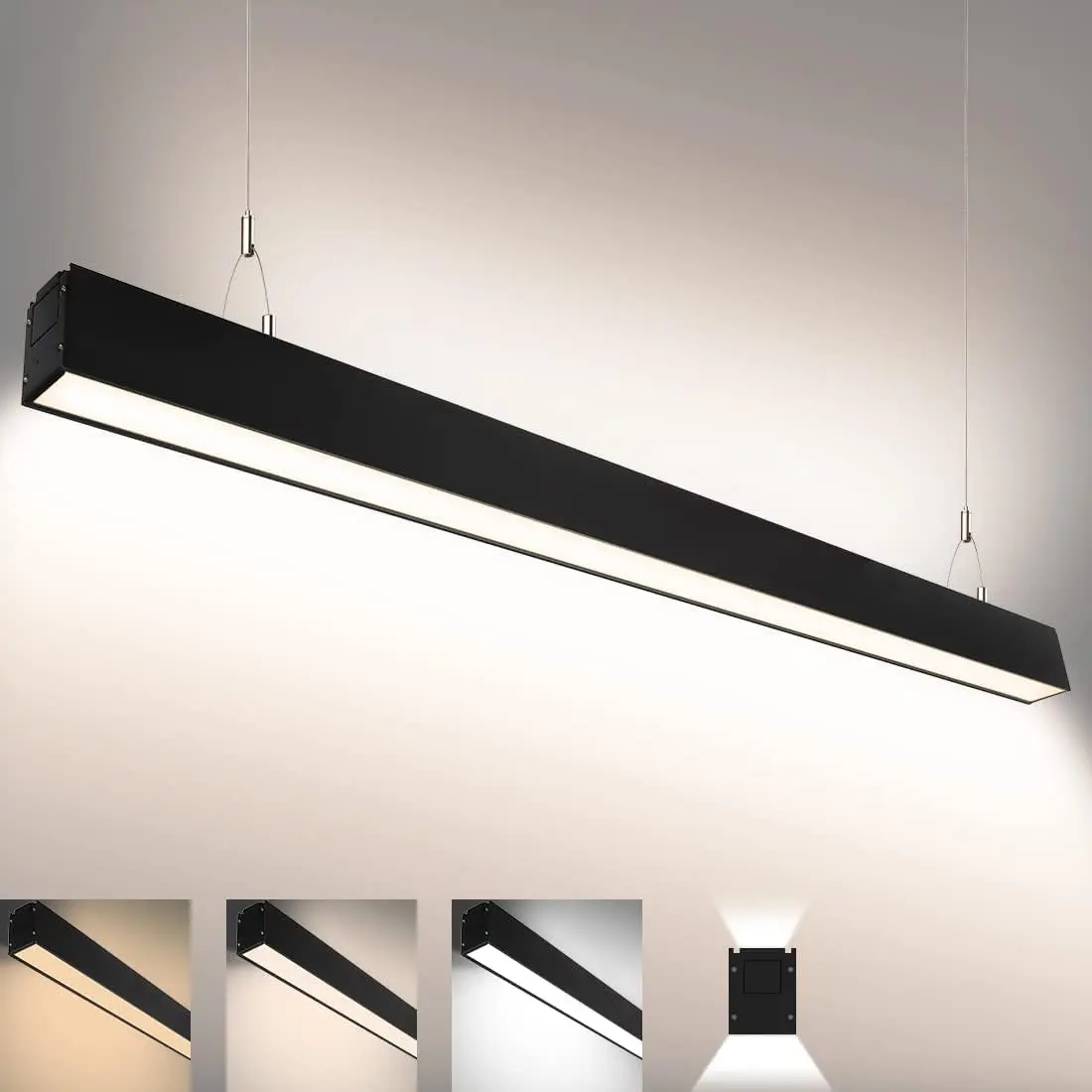 4FT Linkable LED Linear Light, 35W Down 15W Up Light, 3/4/5000K CCT Selectable, Dimmable Suspended Lighting for Billiard Pool Table, Commercial Linear Lighting Fixture for Office, 1Pack Black