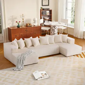 135‘’ Corduroy U-Shaped Modular Convertible Sectional Couch Bed - Pre-Assembled Boneless Modern Sofa, Modern Sofas Set, Deep-Seat Living Room Couch, High-Density High-Resilience Foam, 8 Pillows