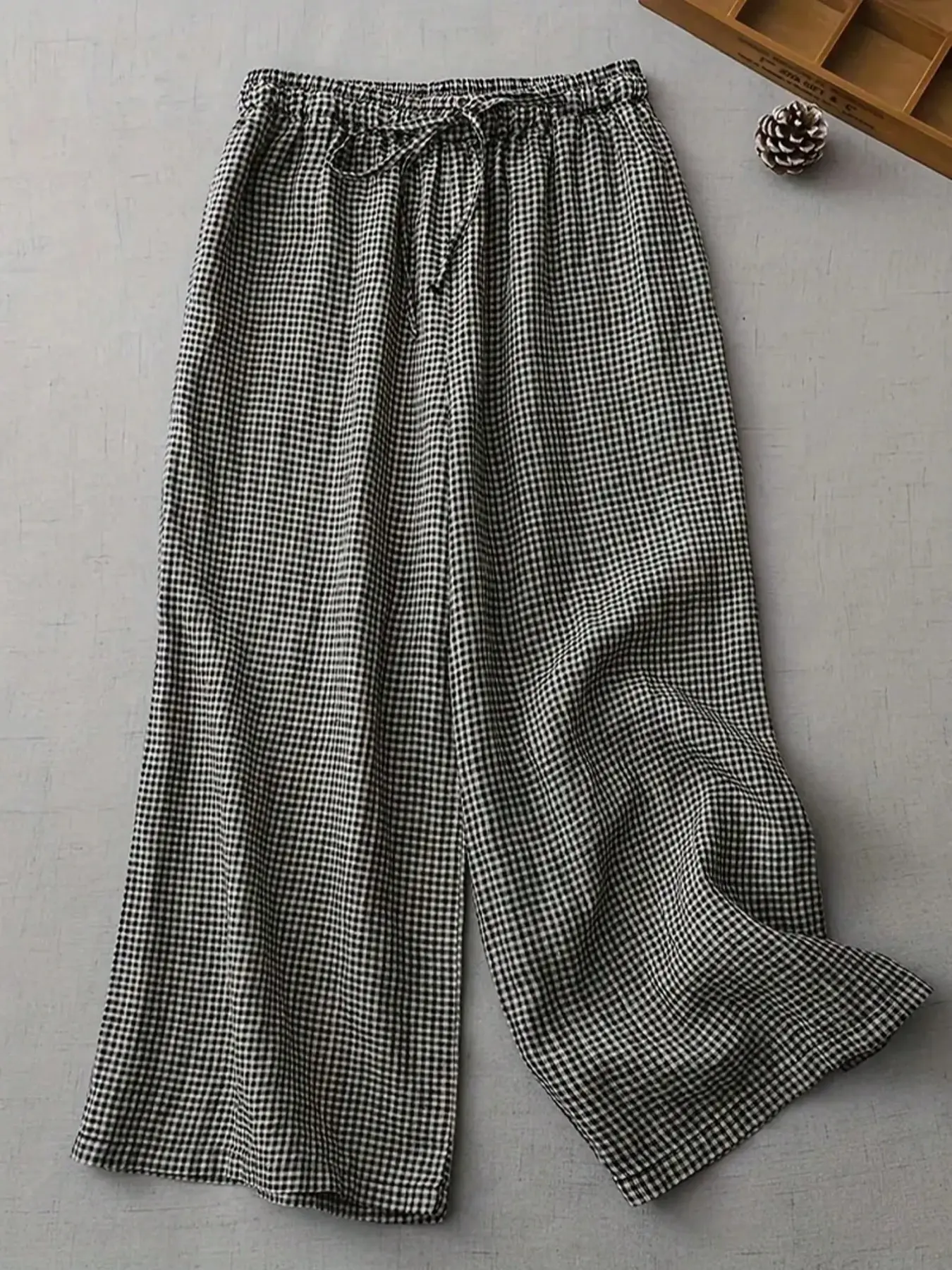 Women's Plaid Wide Leg Pants, Casual Fashion Trousers, Loose-Fit Casual Straight Leg Jeans, Pocket Elastic Waist, Comfortable Chic Daily Wear, Home Sleepwear, Casual Summer Bottoms