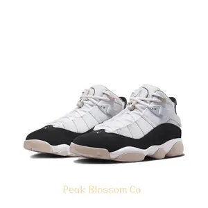 White, Black, and Beige High-Top Retro Basketball Shoes with Suede Accents