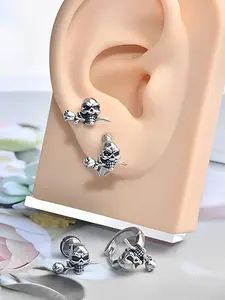 Punk Style Skull Design Earrings, Stud Earring Jewelry, Stainless Steel Earrings for Women & Men, Fashion Jewelry for Party, Daily Clothing Decor, Trendy Exquisite Jewelry for Gift