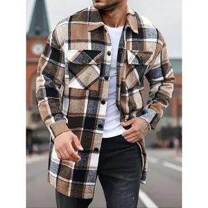 [Holiday Haul]KZZ Men's plaid check long coat, with a buttoned lapel, loose fit, front button pockets, suitable for daily wear in autumn and winter, comfortable and warm, men's trench coat, autumn and winter. christmas gifts for him(Sheets)