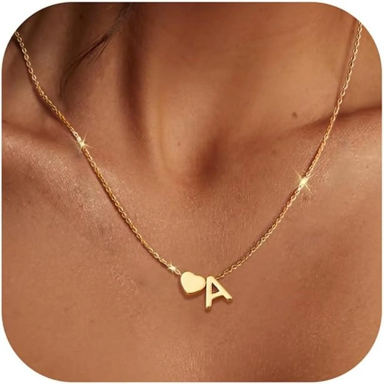 Milacolato Women's Plated Gold Initial Necklace - Stainless Steel Chain Link Long Love Jewelry with Tiny Heart Letter Pendant, Personalised Daily Wear Costume Accessory, Gifts for Girlfriend, Daily Wear Necklace, Gf Gift, Love Gift