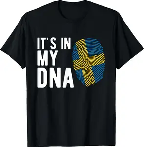 It's in my DNA Sweden Flag Swedish Gift T-Shirt vintage graphic teesCotton Fabric Menswear Soft Top Black