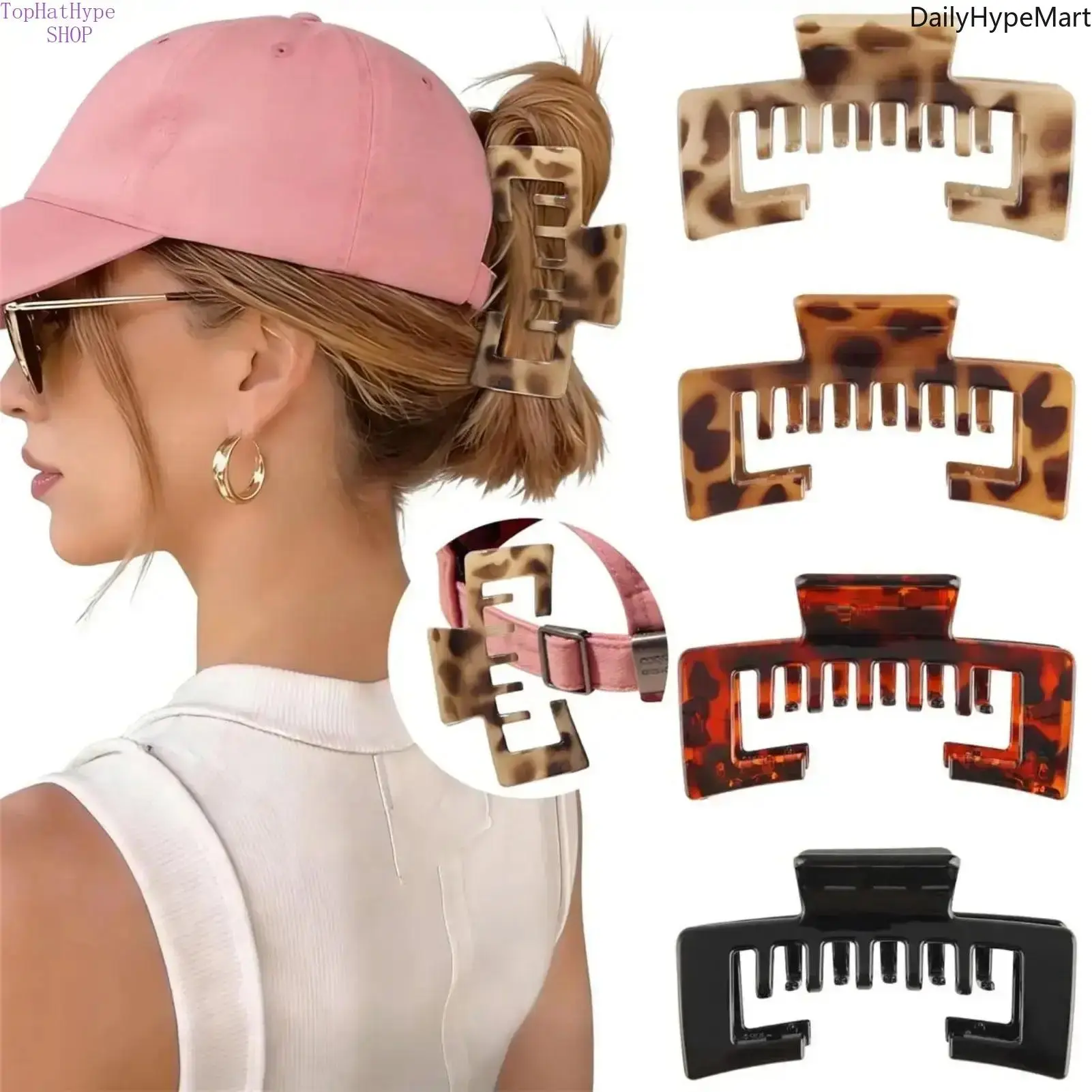 Fun Hair Claw Clips 4-Pack, Hat-Friendly, Strong Hold for Thick Hair, Ideal for Hairstyling, Fun Hair Clips