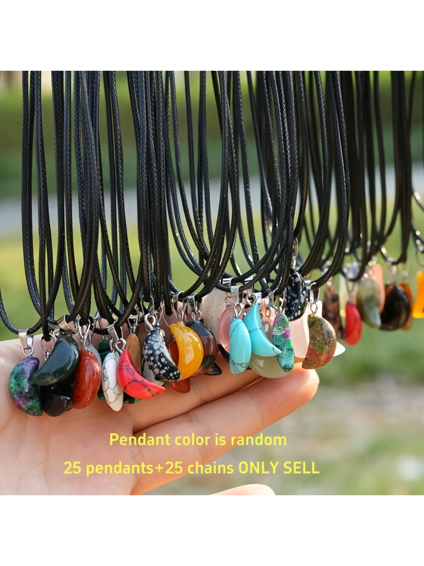 Natural Crystal Moon Shape Pendant Design Necklace Set 25 Pieces Gemstone Quartz Crescent DIY Jewelry Making with Black Leather Cord for Easter Festival Birthday Gift 25 Sets of Pendants & Chains Necklaces and Accessories