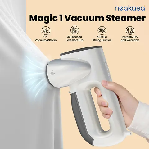 Neakasa Magic 1 2-in-1 Compact Handheld Fabric Steamer - 2in1 Steam+Iron, Steam Machine, 2300Pa Suction, 1-Pass Smooth, Wrinkle Removal, Clothes Grips, Type A/B Plug, Multi-Use for Travel Users & Home Household Appliance