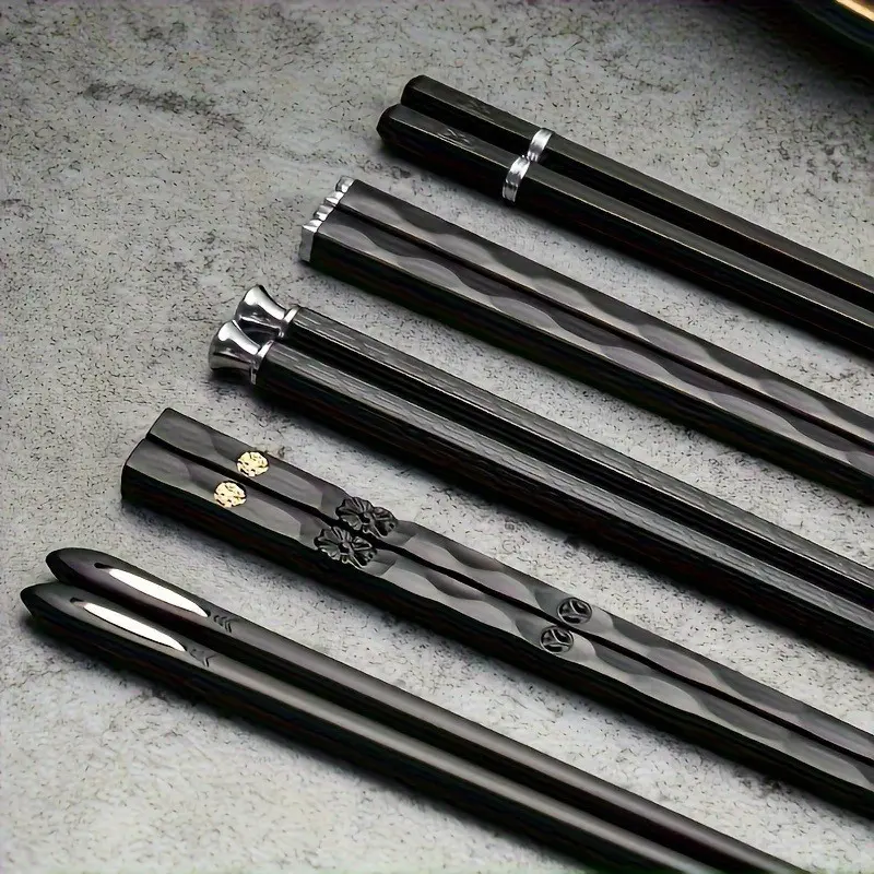 Japanese Style Black Non-Slip Food Grade Alloy Chopsticks Cutlery Tableware (9.5-Inch) with Reusable Design Modern Kitchen Kitchenware Home