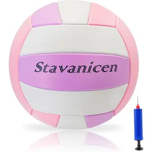 Volleyball Official Size 5 for Indoor Outdoor, Thicker PU Soft Beach Volleyball for Girls Boys Teenager Adults Beach Game Gym Training Beginner (Pink Purple White)
