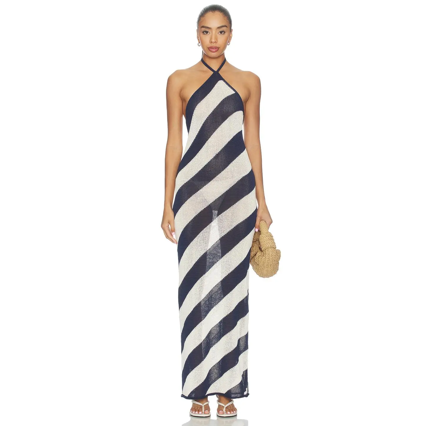 SEROYA Dree Knit Maxi Dress in Navy & Eggshell
