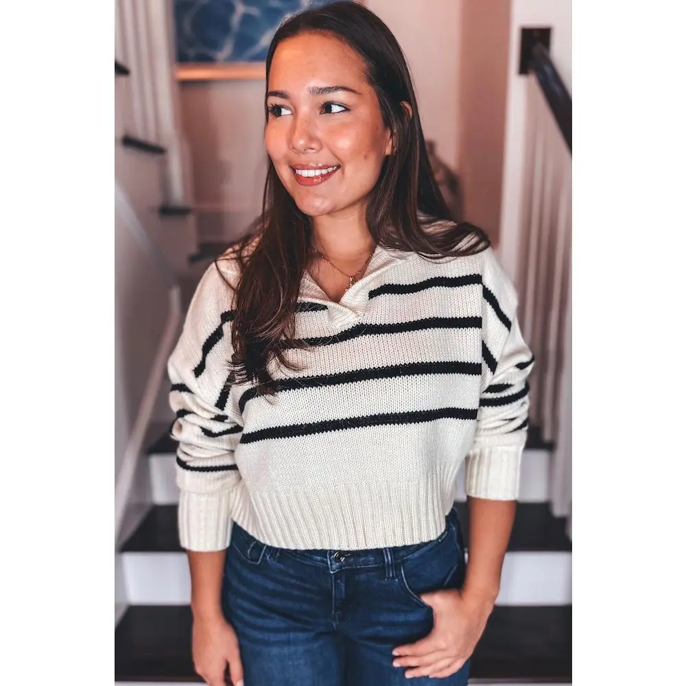 Striped Cropped Sweater Cream